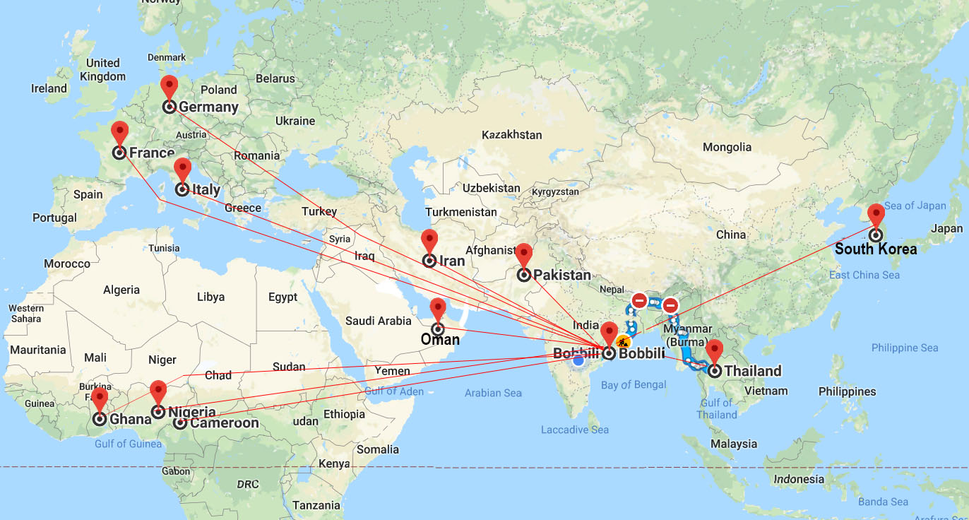 germany, italy, france, camroon, ghana, nilgeria, iran, pakistan, south korea, thailand, srilanka